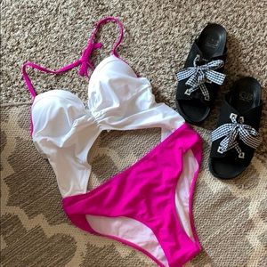 Pink and white one piece